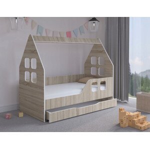 Dětský domeček na postel se zásuvkou 140 x 70 cm v provedení dub sonoma pravý