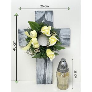 Tuin 85605 Kříž se svíčkou a umělou květinou v krémové barvě