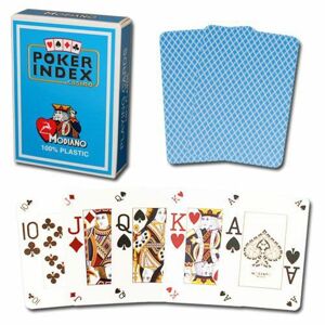 Modiano 93642 Modiano Poker karty, mini, 4 rohy, světle modré, sada 12 balíčků