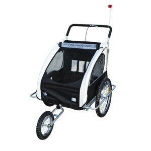 Přívěsný vozík za kolo pro 2 děti JOGGER 2v1 COMFORT 2 bílo-černý