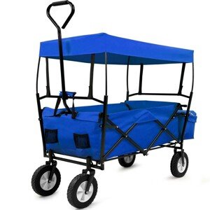 Zahradní přepravní vozík skládací se stříškou a taškou černý / modrý